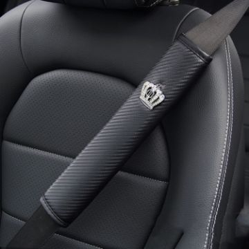 Picture of 30cm Crown Carbon Fiber Car Leather Seat Belt Cover Shoulder Pads For Trucks