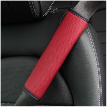 Picture of Skin Feeling Car Leather Seat Belt Cover Shoulder Pads 6.5x23cm (Wine Red)