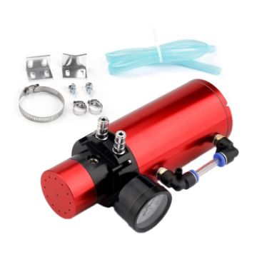 Picture of Car Universal Round Oil Breathable Catch Can with Vacuum Pressure Gauge (Red)