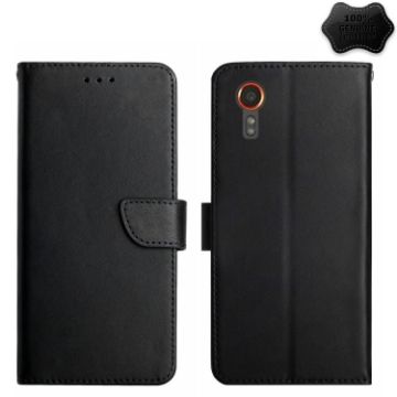 Samsung Galaxy Xcover 7 5G Genuine Leather Flip Phone Case (Black) - 1