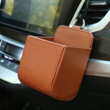 Picture of Car Air Outlet Leather Multifunctional Mobile Phone Card Hanging Storage Box, Color: Brown