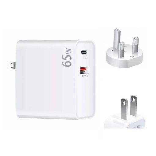65W USB-C/Type-C + QC3.0 Laptop Charging Adapter - UK/US Plug - 1