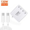 130W USB-C Four Port GaN Charger with 2m Cable - EU/UK/AU/US Plug - 3
