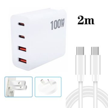 GaN 100W Dual USB + Dual USB-C Charger Set with 2m Type-C Cable - 1