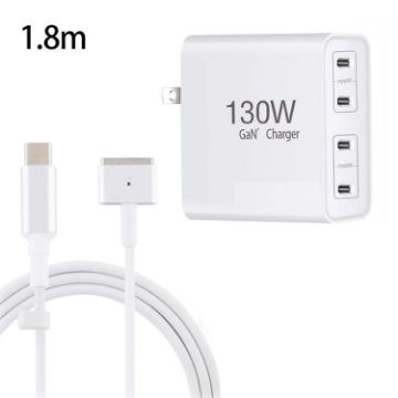 GaN 130W 4-Port USB-C PD65W/PD30W Charger with Type-C to MagSafe 2 Cable - 1