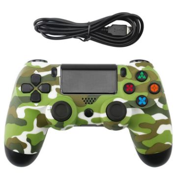 Picture of Green Camouflage Snowflake Button Wired Gamepad Game Handle Controller for PS4
