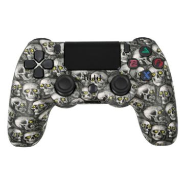 Picture of For PS4 Wireless Bluetooth Game Controller With Light Strip Dual Vibration Game Handle (Green Eye Skull)