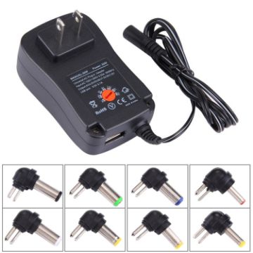 Picture of US Plug Universal 30W Power Wall Plug-in Adapter with 5V 2.1A USB Port, Tips: 6 PCS, Cable Length: About 1.2m