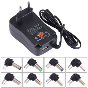 Picture of EU Plug Universal 30W Power Wall Plug-in Adapter with 5V 2.1A USB Port, Tips: 6 PCS, Cable Length: About 1.2m