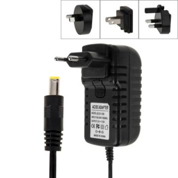 Picture of 4 in 1 EU Plug + US Plug + UK Plug + AU Plug AC 100-240V to DC 12V 3A Power Adapter, Tips: 5.5 x 2.1mm, Cable Length: about 1.2m (Black)
