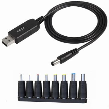 Picture of USB 5V to DC 9V 5.5mm x 2.5mm Converter Step Up Voltage Converter Power Cable with 8 Connectors