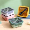 Picture of Square Microwaveable Lunch Box Hermetic Bento Box with Spoon Chopsticks (Blue)