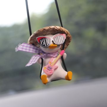 Car Cartoon Duck Rear View Mirror Interior Pendant - Pink Guitar Duck - 1