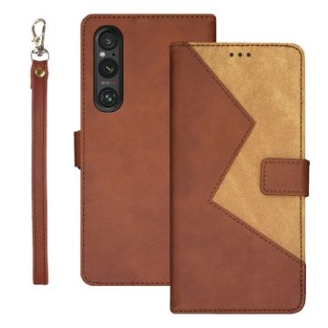 Sony Xperia 1 View Two-color Splicing Leather Phone Case - Brown - 1