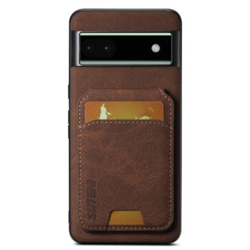 Google Pixel 6a Suteni H02 Litchi Leather Card Wallet Stand Back Phone Case Brown - 1