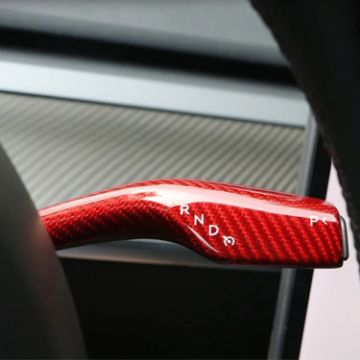 Picture of For Tesla Model 3/Y Car Turn Signal Lever Carbon Fiber Pattern Protective Cover (Bright Red)
