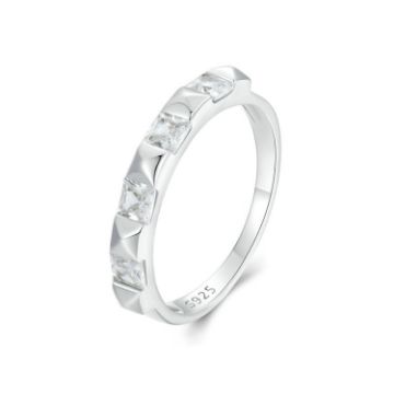 Picture of S925 Sterling Silver Platinum Plated Sparkling Simple Rivet Ring, Size: No.8 (BSR530)