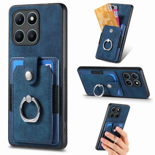 For Honor X6a Retro Skin-feel Ring Card Wallet Phone Case Blue - 1