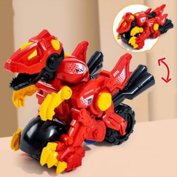 Picture of 2 In 1 Dinosaur Transforming Engineering Car Inertial Automatic Crash Toy, Color: Motorcycle-Velociraptor Red
