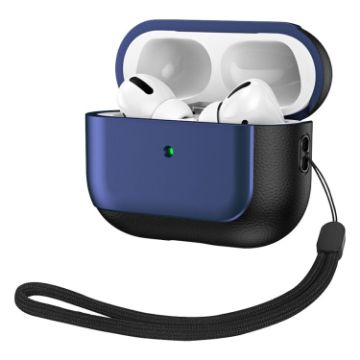 AirPods Pro 2 Electroplated Leather Texture Case - Navy Blue - 1