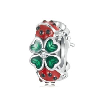 Picture of S925 Sterling Silver Zircon Silicone Ladybug Lucky Clover DIY Beads (SCC2725)