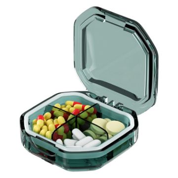 Picture of Portable Mini Compartmentalized Sealed Pill Box Weekly Morning And Evening Pill Capsule Dispensing Box, Style: 4 Grids Green