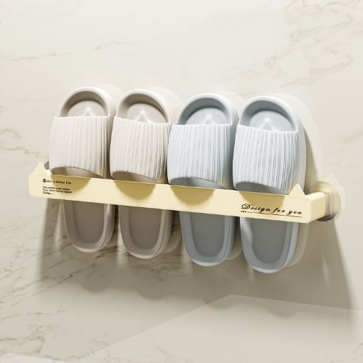 Picture of Long Traceless Wall Mounted Bathroom Slipper Rack Drainage Storage Shelf