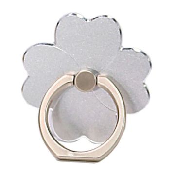 Picture of Metal Cell Phone Finger Ring Holder Rotatable Desktop Phone Stand, Color: 4 Leaf Grass Oxidation Silver