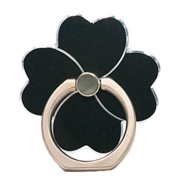 Picture of Metal Cell Phone Finger Ring Holder Rotatable Desktop Phone Stand, Color: 4 Leaf Grass Oxidation Black