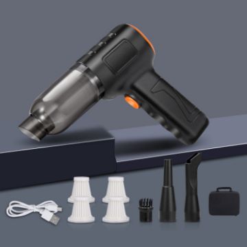 Picture of Car Vacuum Cleaner Large Suction Power Wireless Pump Inflatable Blower Handheld Small Vacuum Cleaner, Style: Brushless 260W+4 Filters+Air Bag (Black)