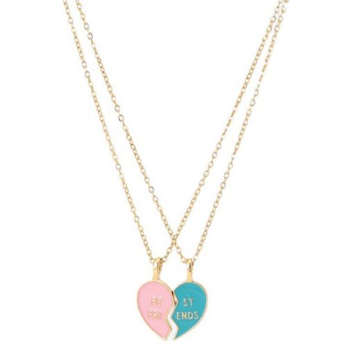 Picture of BEST FRIEND Love Lockbone Chain Matching Heart Pendant Friendship Card Necklace (Pink Blue)