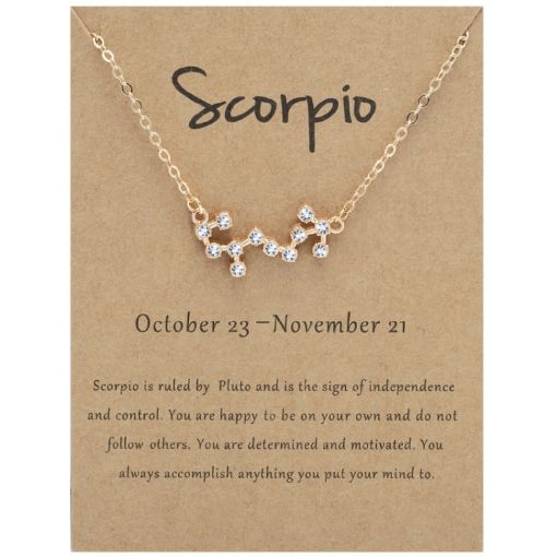 Scorpio Golden Zodiac Necklace with Diamonds - Rhinestone Collarbone Pendant - 1