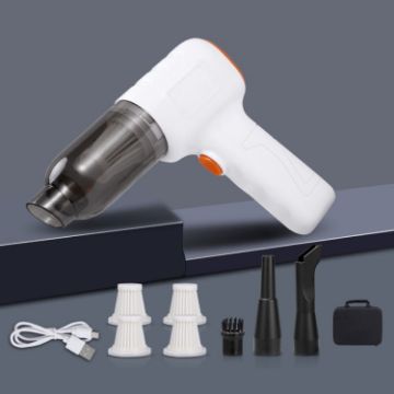 Picture of Car Vacuum Cleaner Large Suction Power Wireless Pump Inflatable Blower Handheld Small Vacuum Cleaner, Style: Brushless 260W+4 Filters+Air Bag (White)