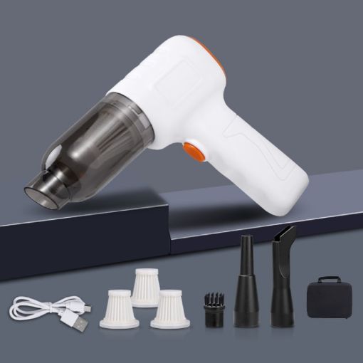 Picture of Car Vacuum Cleaner Large Suction Power Wireless Pump Inflatable Blower Handheld Small Vacuum Cleaner, Style: Brush 200W+3 Filters+Air Bag (White)