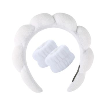 Picture of Skincare Headband Wrist Towels Set Women Puffy Headwear, Spec: Towel Cloth White