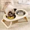 Picture of Collapsible Pet Bowl Eating Drinking Bowl Neck Guard Tall Double Bowl, Style: Stainless Steel White