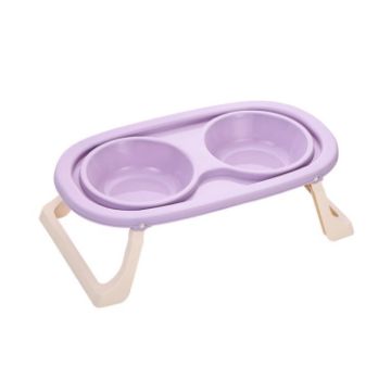 Picture of Collapsible Pet Bowl Eating Drinking Bowl Neck Guard Tall Double Bowl, Style: PP Purple