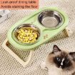 Picture of Collapsible Pet Bowl Eating Drinking Bowl Neck Guard Tall Double Bowl, Style: Stainless Steel Green