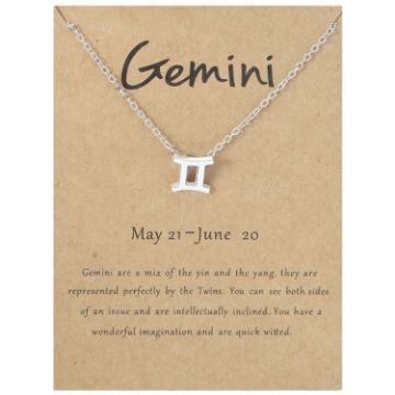 Picture of Zodiac Signs Necklace Electroplate Alloy Short Chain Jewelry, Style: Gemini Silver