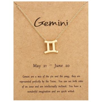 Picture of Zodiac Signs Necklace Electroplate Alloy Short Chain Jewelry, Style: Gemini Golden