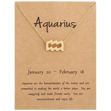 Picture of Zodiac Signs Necklace Electroplate Alloy Short Chain Jewelry, Style: Aquarius Golden