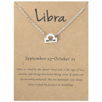 Picture of Zodiac Signs Necklace Electroplate Alloy Short Chain Jewelry, Style: Libra Silver