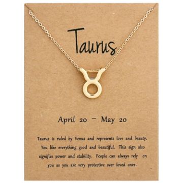 Picture of Zodiac Signs Necklace Electroplate Alloy Short Chain Jewelry, Style: Taurus Golden