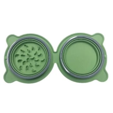 Picture of Silicone Folding Pet Bowl Outdoor Portable Double Bowl Anti-Sigh Slowly Eclipse Retractable Dog Pot (Light Green)