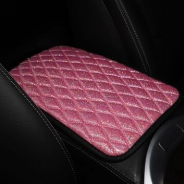 Picture of Glitter Car Center Console Cover Mat PU Leather Car Armrest Cover 32x19cm (Pink)