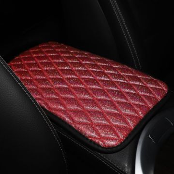 Picture of Glitter Car Center Console Cover Mat PU Leather Car Armrest Cover 32x19cm (Red)