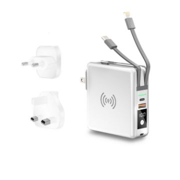 Picture of 10000mAh Fast Charging Portable Power Bank Set with Cable, US/EU/UK Plug (White)