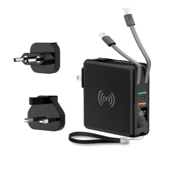 Picture of 10000mAh Fast Charging Portable Power Bank Set with Cable, US/EU/UK Plug (Black)