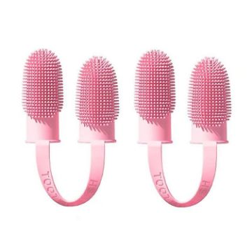 Picture of 2pcs Pet Teeth Cleaning Dual Finger Toothbrush Dogs And Cats Oral Cleaning Tools (Pink)