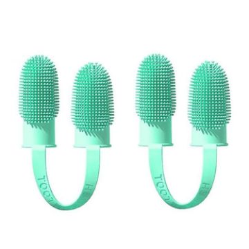 Picture of 2pcs Pet Teeth Cleaning Dual Finger Toothbrush Dogs And Cats Oral Cleaning Tools (Blue Green)